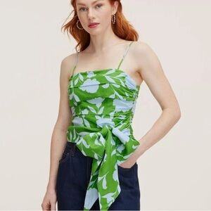 Kate Spade x Target  Classic Rose Ruched Linen Tank Top Green/Blue Size XS NWOT